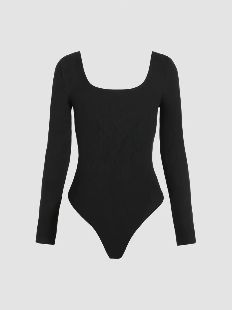 HICCUP Black Square Neck Long Sleeve Bodysuit for Women | Best Price UAE