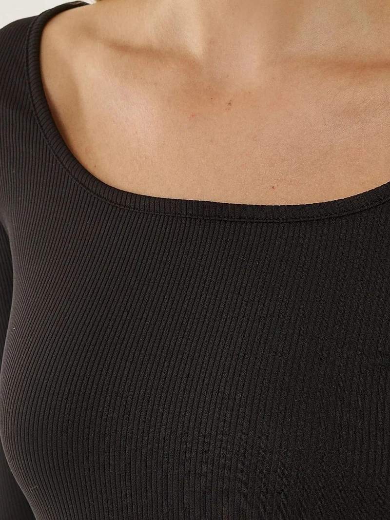 HICCUP Black Square Neck Long Sleeve Bodysuit for Women | Best Price UAE