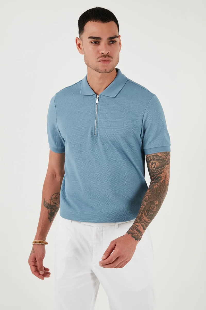 Buratti Cotton Regular Fit Zippered Polo Neck T Shirt Men's Polo Neck T Shirt 5902915