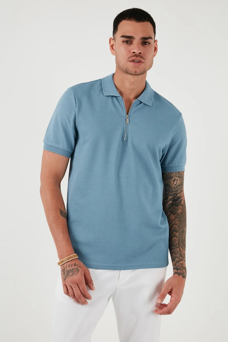 Buratti Cotton Regular Fit Zippered Polo Neck T Shirt Men's Polo Neck T Shirt 5902915