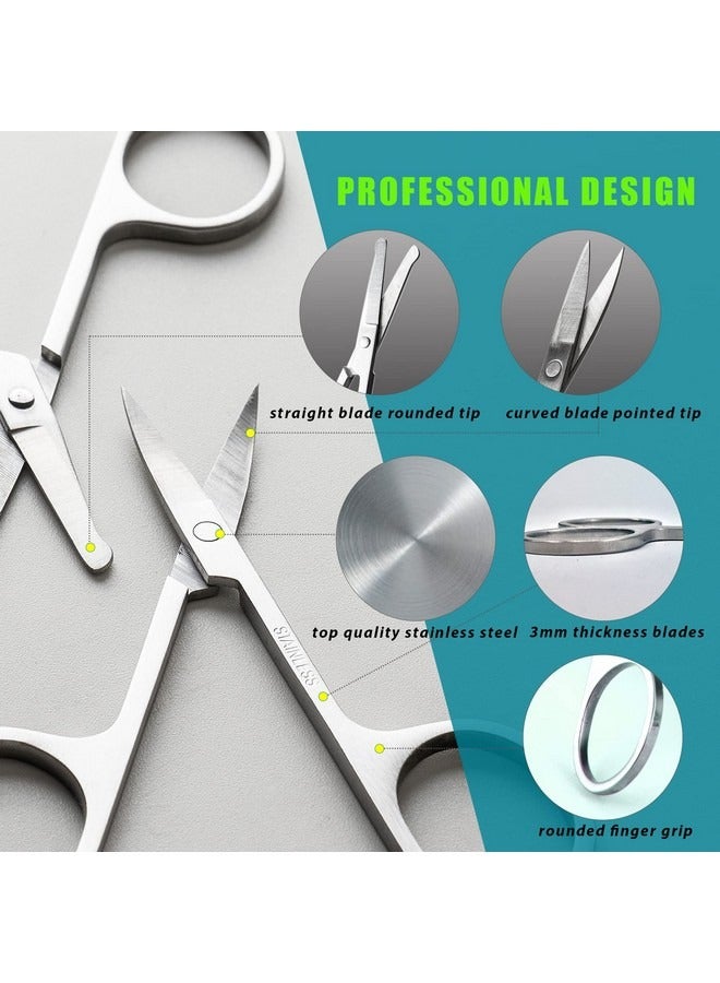 Beauenty 2 Pcs Facial Hair Small Grooming Scissors For Men Women，Eyebrow, Nose Hair, Mustache, Beard, Eyelashes, Ear Trimming Kit，Curved and Rounded Safety Tip Clippers For Hair Cutting，Stainless Steel  - Image 2