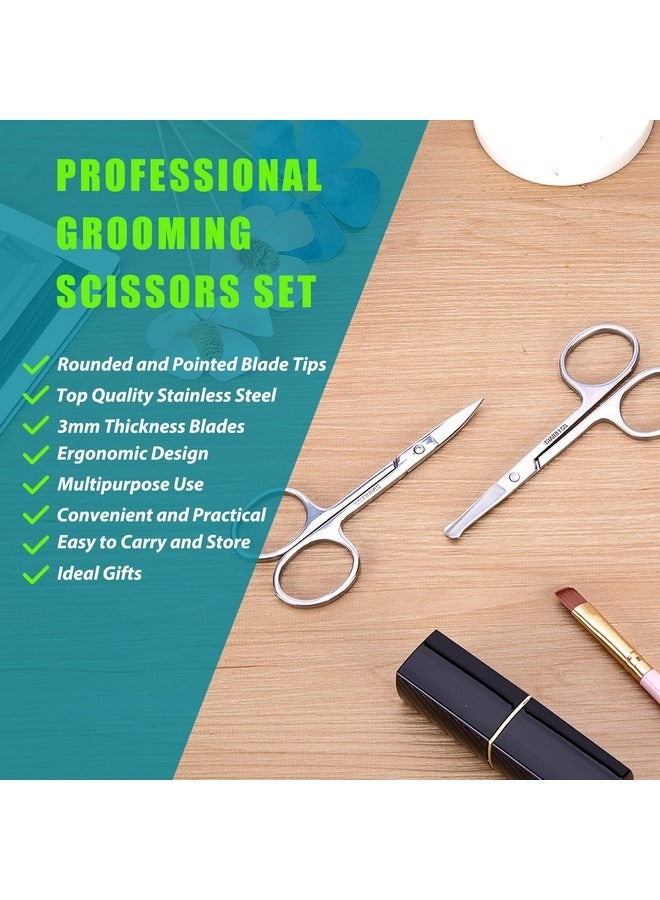 Beauenty 2 Pcs Facial Hair Small Grooming Scissors For Men Women，Eyebrow, Nose Hair, Mustache, Beard, Eyelashes, Ear Trimming Kit，Curved and Rounded Safety Tip Clippers For Hair Cutting，Stainless Steel  - Image 4