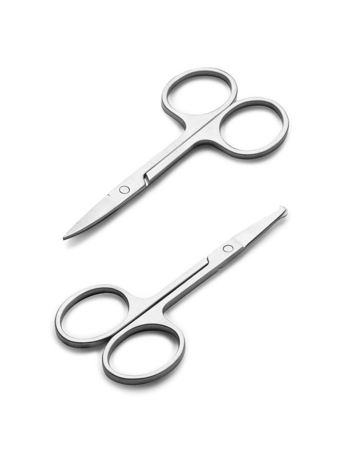Beauenty 2 Pcs Facial Hair Small Grooming Scissors For Men Women，Eyebrow, Nose Hair, Mustache, Beard, Eyelashes, Ear Trimming Kit，Curved and Rounded Safety Tip Clippers For Hair Cutting，Stainless Steel  - Image 1