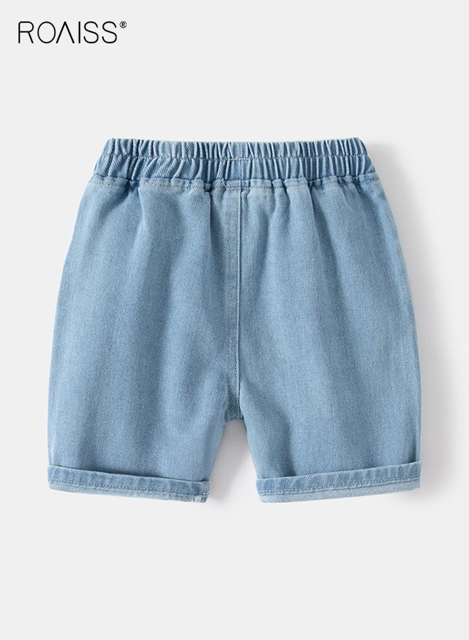 رويس شورت جينز صيفي للأولاد بنقوش ديناصورات، بنطلون قصير بخصر مرن مستقيم الساق، شورت جينز أنيق متعدد الاستخدامات للأولاد الصغار، مناسب للارتداء اليومي والمناسبات الأخرى - Image 2