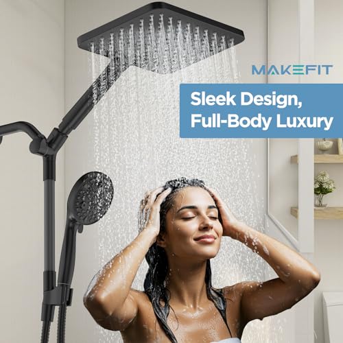 MakeFit Dual Handheld Shower Head Combo, 2-in-1 Rain Shower Heads System Wide Rainfall Shower Head and 10 Modes High Pressure Hand Held Showerhead with Built-in Power Wash - Image 2
