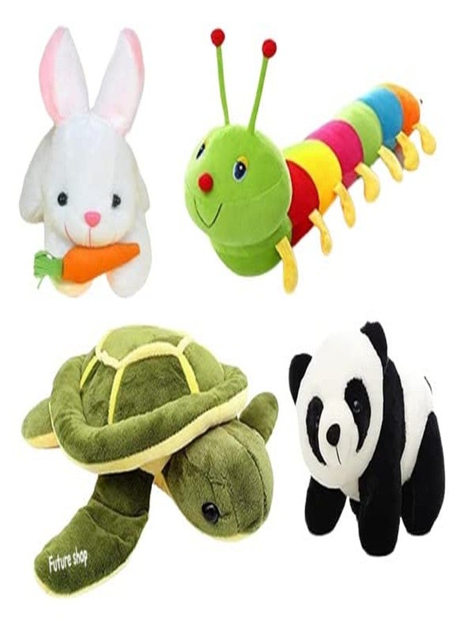 Future Shop Pack of 4 Elegant Soft Toys Combo of Turtle, White Rabbit, Panda & Caterpiller for Kids Specail gife. - Image 1