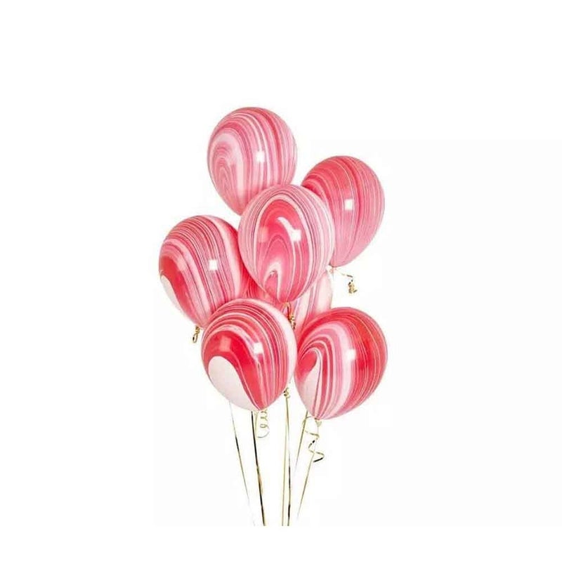 Party Time Marble Red Balloons 12 Pcs Agate Design Latex Balloon Set Can Inflate 12 Inches, Decoration For Wedding, Birthday Party, Events.