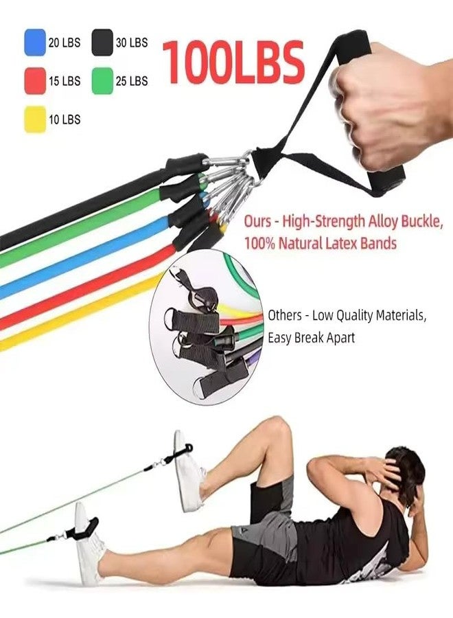 VIULVUK Portable 11-Piece Resistance Bands for Men & Women | Rubber Exercise Fitness Band for Home Workout | Training Gym Kit with Toning Tubes, Door Anchor, Handles, Ankle Straps & Carry Bag - Image 2