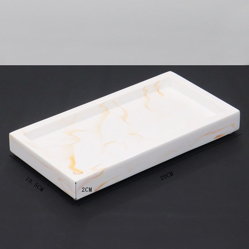 Marbled Resin Bathroom Tray Hotel Sink Storage Tray Bathroom Tray Wash Accessories Tray(Yellow imitation small size flat bottom tray) - Image 1