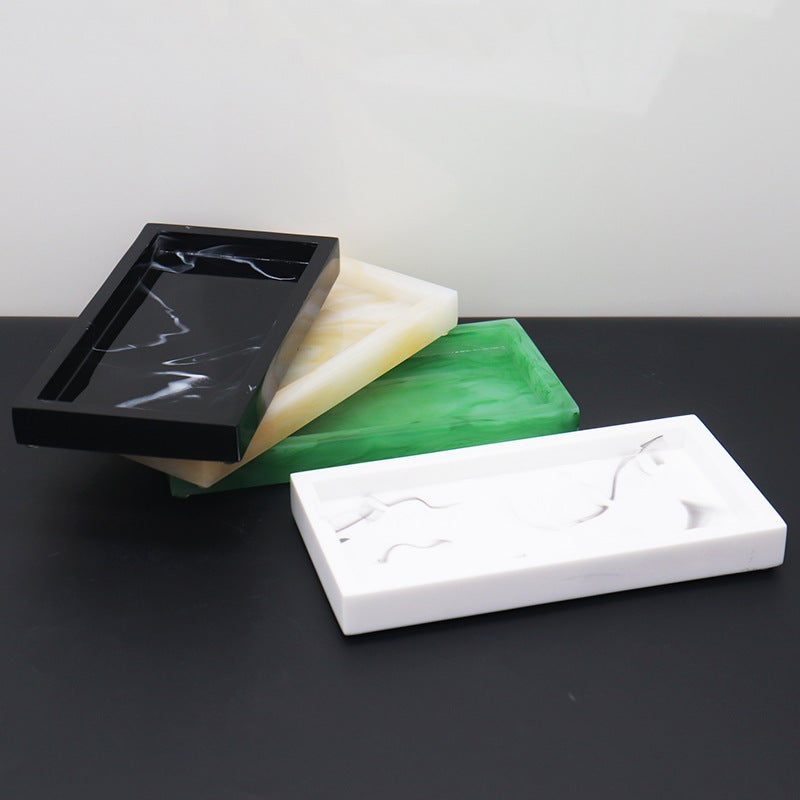 Marbled Resin Bathroom Tray Hotel Sink Storage Tray Bathroom Tray Wash Accessories Tray(Yellow imitation small size flat bottom tray) - Image 2