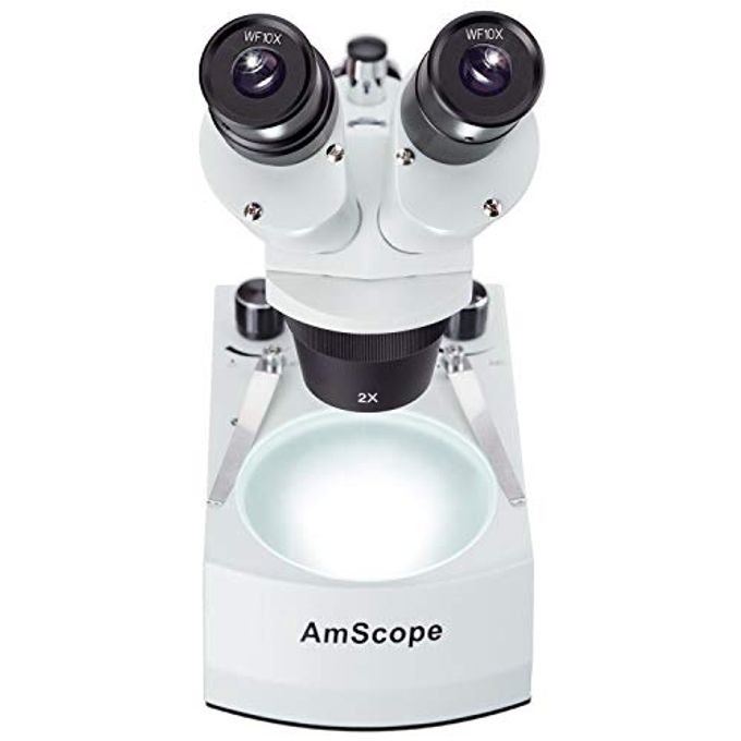 AmScope Se306R-Pz Forward Binocular Stereo Microscope, Wf10X And Wf20X Eyepieces, 10X-80X Magnification, 2X And 4X Objectives, Upper And Lower Halogen Light Source, Pillar Stand, 120V , White - Image 3