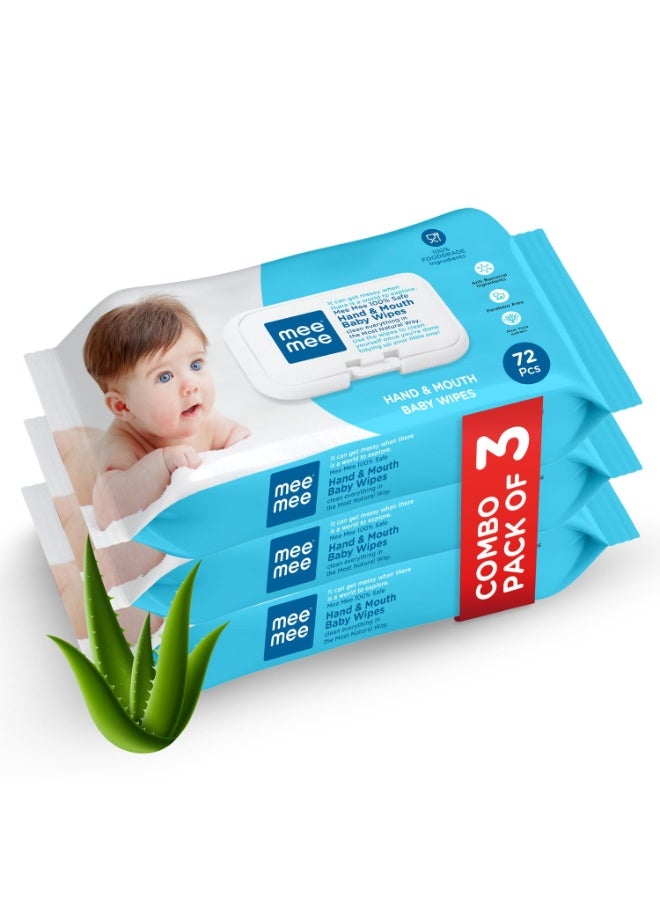 Mee Mee Soft Gentle Baby Wet Wipes (72 Wipes) Pack of 3 | Infused with Aloe Vera and Vitamin E | Paraben & Sulfate Free | Hand & Mouth Cleansing Wipes | Wipes Combo for Babies - Image 1