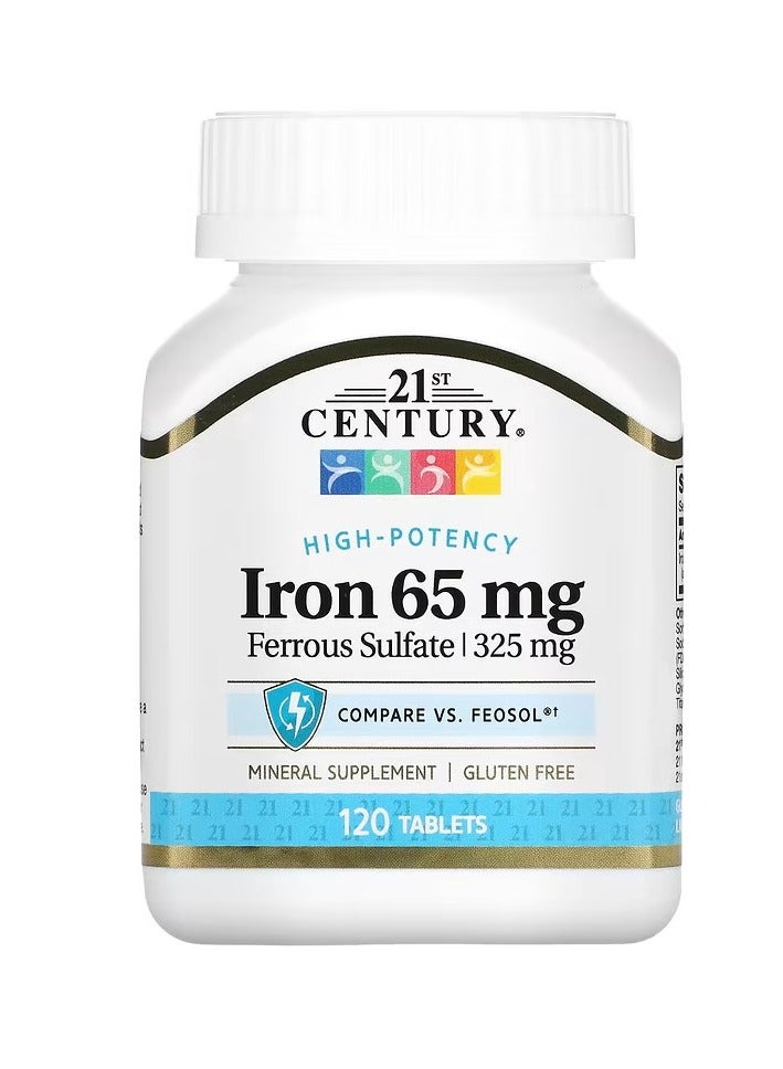 21st Century HealthCare Iron 65 mg Ferrous Sulfate 325 - 120 Tablets - Image 1