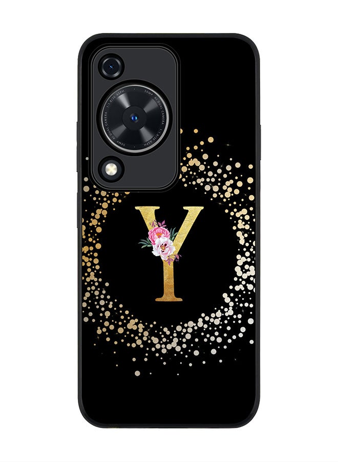 Stylizedd Rugged Black edge case for Huawei nova Y72 / Huawei Enjoy 70 4G,Slim fit Cover Custom Monogram Initial Letter Floral Pattern Alphabet - Y (Black) - Image 1