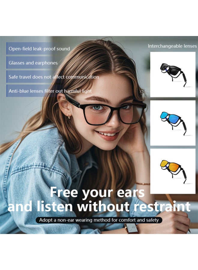 Smart Bluetooth Audio Glasses Music Blue Sun Sunglasses Anti-ultraviolet Call Listening Songs-Color:Gs05 Smart Eyes Orange - Image 1