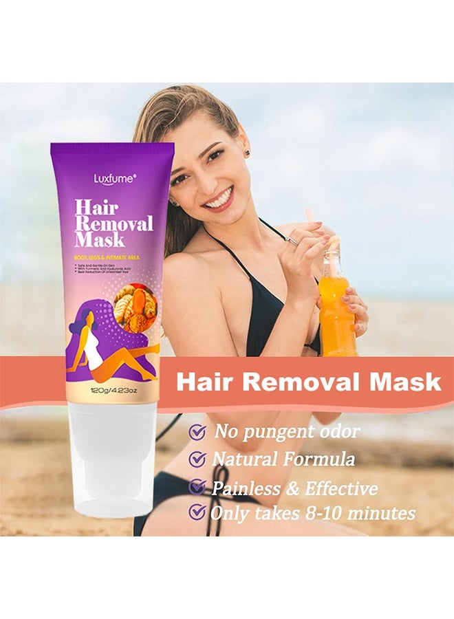 Luxfume Hair Removal Mask,for Arms Legs and Underarms Hair Removal Sensitive Hair Removal Cream Effective and Painless Soothing and Brightens Skin Turmeric Hair Removal Mask Cream,120g - Image 3
