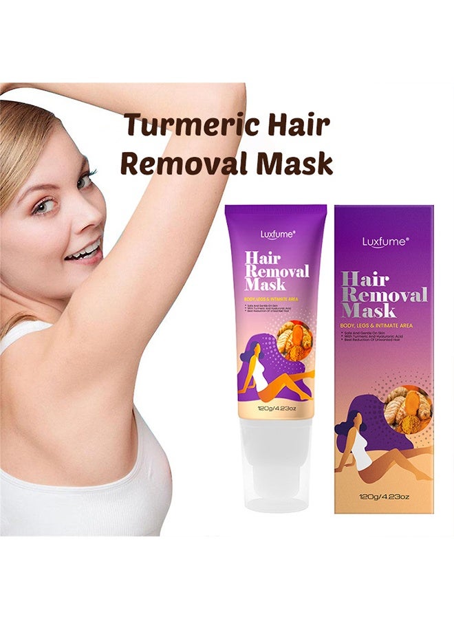 Luxfume Hair Removal Mask,for Arms Legs and Underarms Hair Removal Sensitive Hair Removal Cream Effective and Painless Soothing and Brightens Skin Turmeric Hair Removal Mask Cream,120g - Image 2