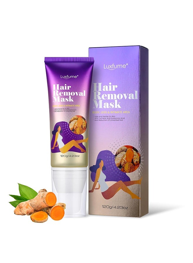 Luxfume Hair Removal Mask,for Arms Legs and Underarms Hair Removal Sensitive Hair Removal Cream Effective and Painless Soothing and Brightens Skin Turmeric Hair Removal Mask Cream,120g - Image 1
