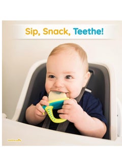 teetherpop Fillable Freezable Teething Toys for Babies Fill Teether with Breast Milk Water & More 6-24 Months Blue Lime  - Image 2
