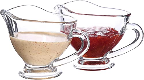 RONDURE SET OF 2 Glass Gravy Boat - 7 oz with Handle Creamer Pitcher for Dining, Sauces, Salad Dressing Home Decor - Image 1