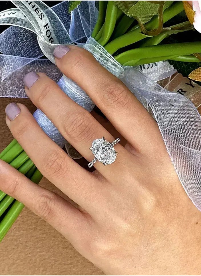 Capri Gold - 2.35 Carat Oval Cut Lab Diamond Engagement Ring – D Color VVS2 IGI Certified, 14K Gold Hidden Halo & Side Stones, Elegant Wedding Ring - Image 1