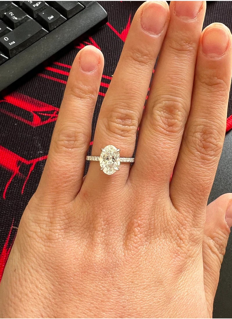 Capri Gold - 2.35 Carat Oval Cut Lab Diamond Engagement Ring – D Color VVS2 IGI Certified, 14K Gold Hidden Halo & Side Stones, Elegant Wedding Ring - Image 1
