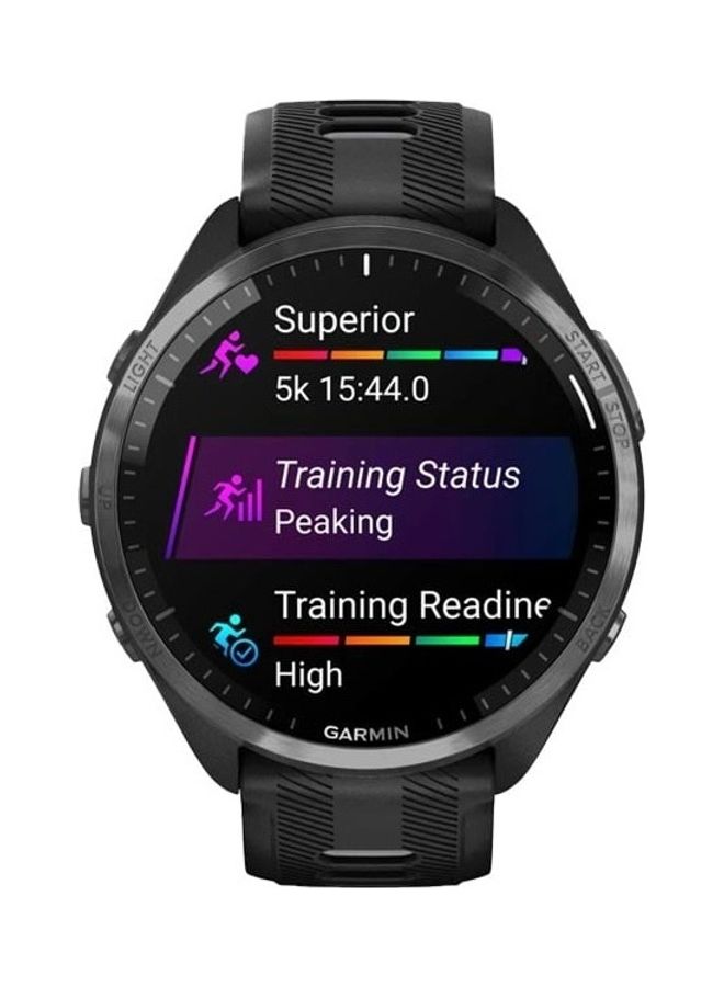 جارمين Forerunner 965 - 47 مم - عمر بطارية يصل إلى 31 ساعة في وضع GPS - شاشة Amoled مقاس 1.4 بوصة، مقاومة للخدش، Corning® Gorilla® Glass Dx، مراقب معدل ضربات القلب، تتبع الإجهاد، نظام تحديد المواقع العالمي (GPS) المتقدم وميزات التشغيل، نظام GNSS المدمج والرياضة التطبيق متوافق مع iOS وأندرويد - Image 1