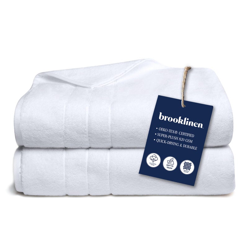 مجموعة من 2 منشفة استحمام من قطن تركي سوبر بلش 820 GSM قابلة للغسل في الغسالة مثالية لحمام السبا والدش 30 × 58 أبيض