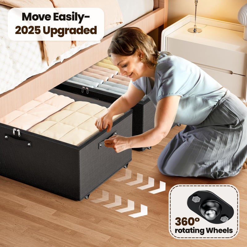 Dayacoco Underbed Storage with Wheels, 2 Pack Under Bed Storage Containers with Clear Lids, No Assembly Required 10.1 inch Rolling Under Bed Storage for Clothes, Blankets - Image 5
