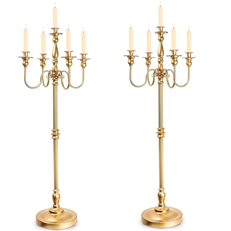 Bigsee Floor Candelabra Tall 5 Arms Candle Holders for Wedding Centerpiece, 48" Gold Metal Candlestick for Taper Candle and Floral Centerpiece Stand Wedding Event Aisle Party - Image 1