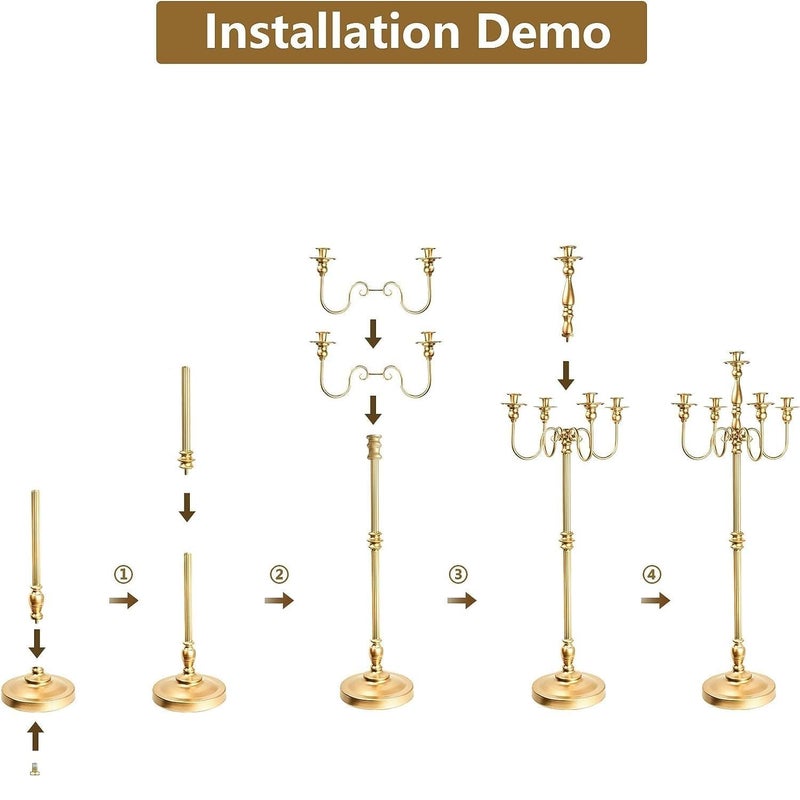 Bigsee Floor Candelabra Tall 5 Arms Candle Holders for Wedding Centerpiece, 48" Gold Metal Candlestick for Taper Candle and Floral Centerpiece Stand Wedding Event Aisle Party - Image 5
