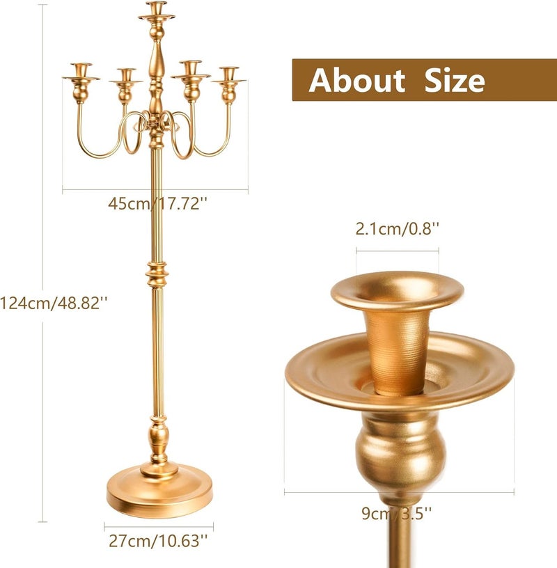Bigsee Floor Candelabra Tall 5 Arms Candle Holders for Wedding Centerpiece, 48" Gold Metal Candlestick for Taper Candle and Floral Centerpiece Stand Wedding Event Aisle Party - Image 4