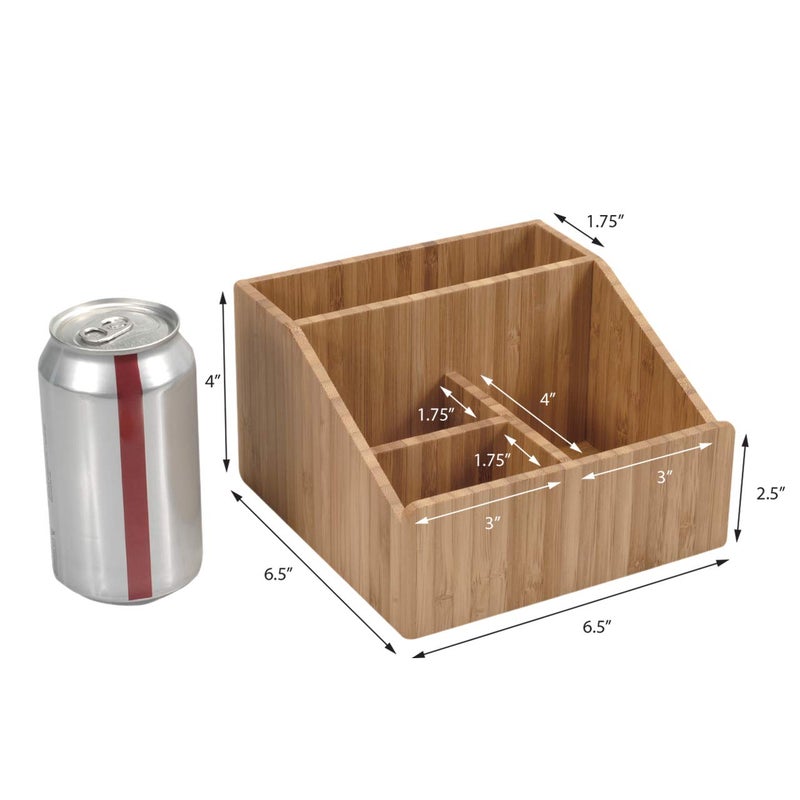 MobileVision Bamboo Makeup Organizer Complete Combo  3 PC set INCLUDES: 5 Section Brush Holder  4 Compartment Cosmetic Caddy & Drawer for added extra storage space - Image 4