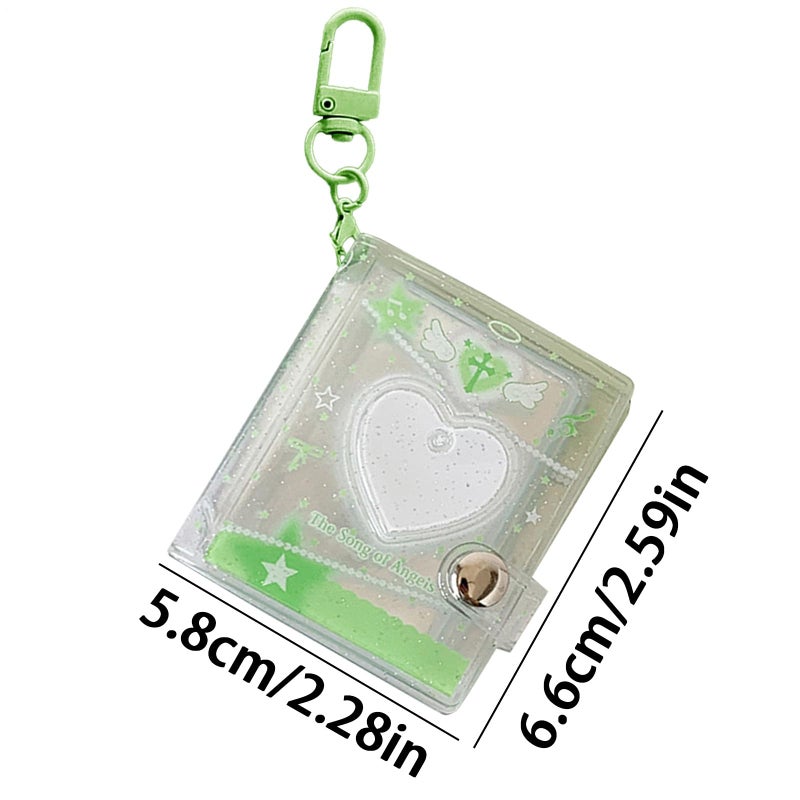 White Heart Mini Photo Album Keychain Card Holder With Clear Pockets - Image 3