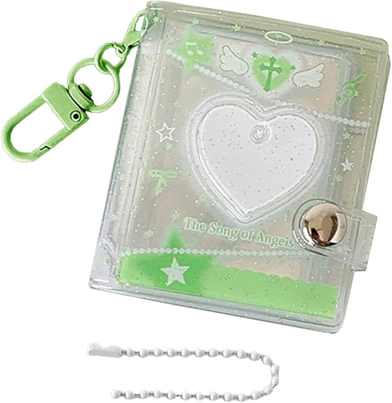 White Heart Mini Photo Album Keychain Card Holder With Clear Pockets - Image 1