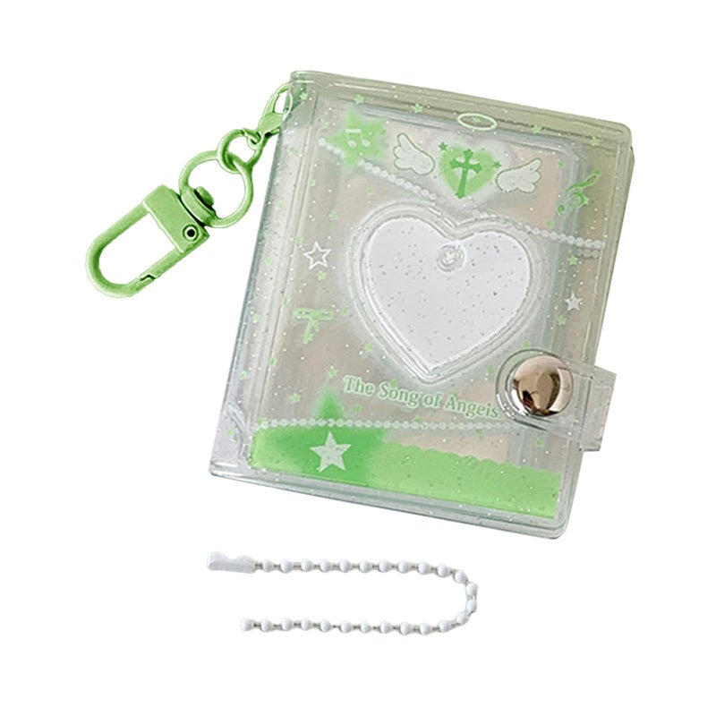 White Heart Mini Photo Album Keychain Card Holder With Clear Pockets - Image 2