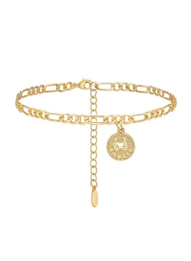 Lcherry Gold Plated Anklets for Women Dainty Zodiac Constellation Anklet Zodiac Sign Disc Ankle Bracelet 14K Real Gold Plated Anklets for Women, 8 5 inch, Metal - Image 1