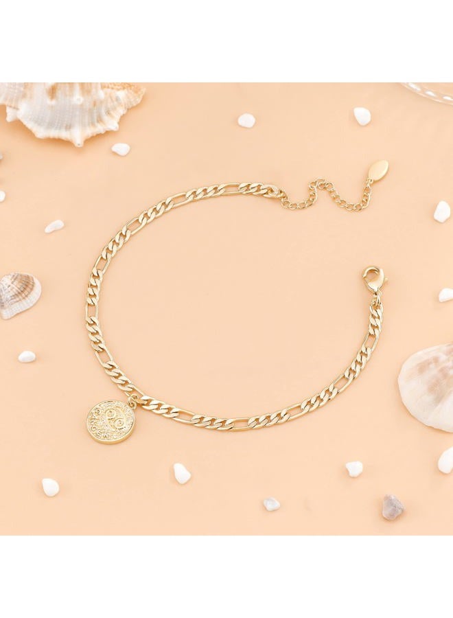 Lcherry Gold Plated Anklets for Women Dainty Zodiac Constellation Anklet Zodiac Sign Disc Ankle Bracelet 14K Real Gold Plated Anklets for Women, 8 5 inch, Metal - Image 5