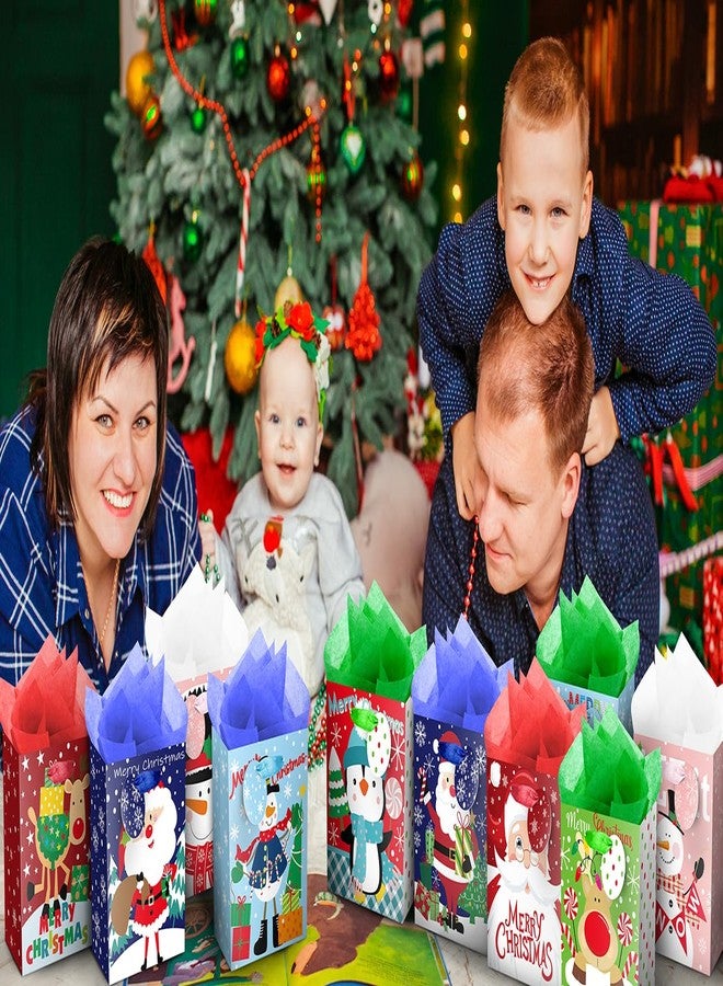 JWSCYSY عبوة من 20 كيس هدايا صغير لعيد الميلاد مع ورق مناديل وبطاقة، أكياس ورقية صغيرة بمقابض بتصميمات عيد الميلاد اللطيفة المتنوعة لتغليف هدايا عطلة عيد الميلاد. - Image 4