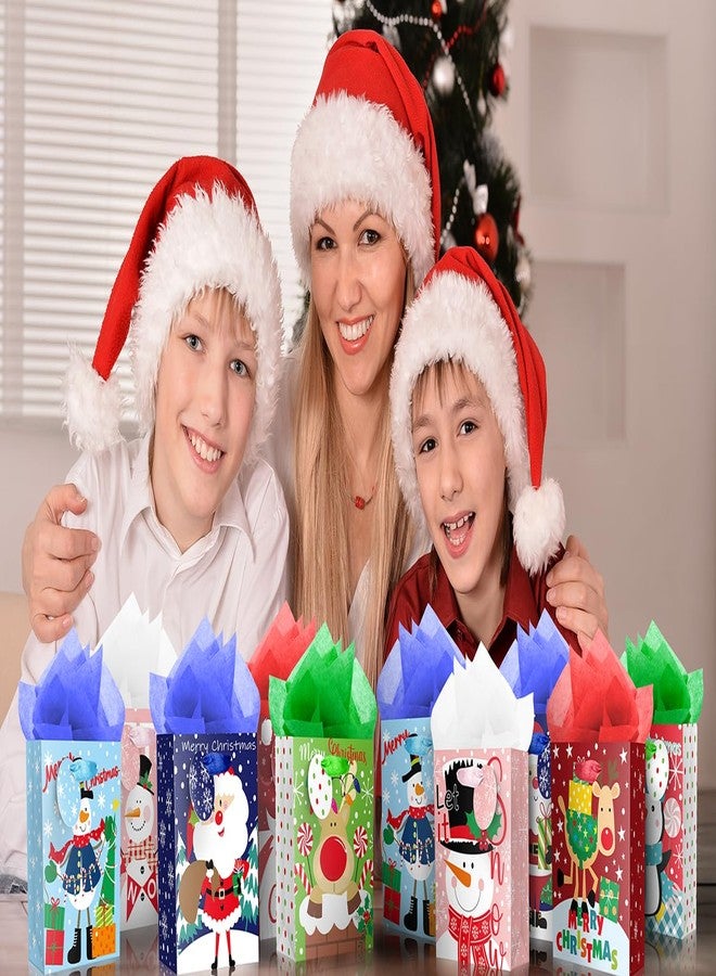 JWSCYSY عبوة من 20 كيس هدايا صغير لعيد الميلاد مع ورق مناديل وبطاقة، أكياس ورقية صغيرة بمقابض بتصميمات عيد الميلاد اللطيفة المتنوعة لتغليف هدايا عطلة عيد الميلاد. - Image 5