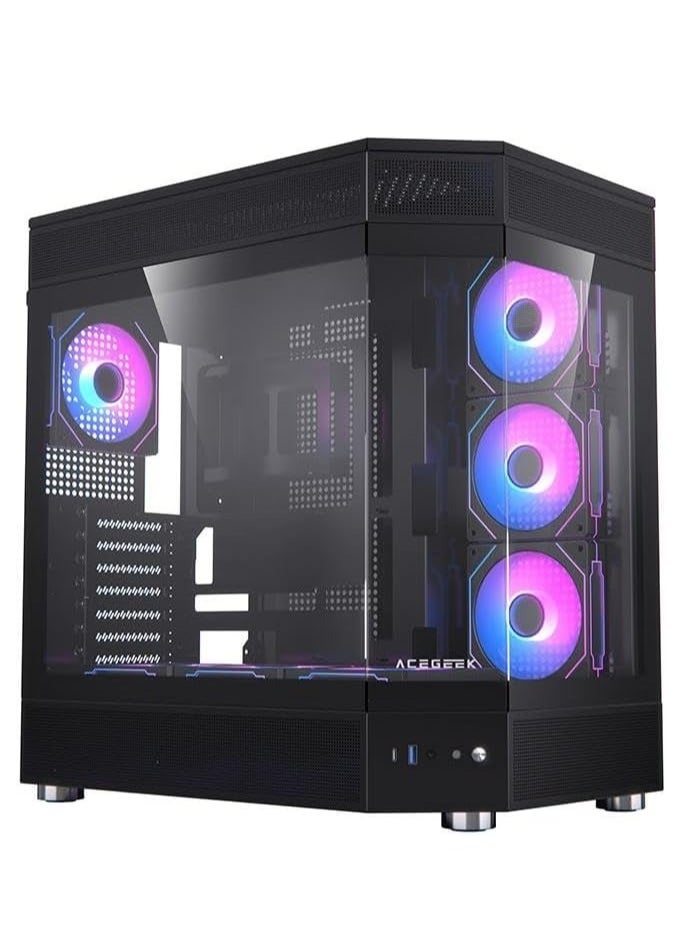 Generic - ACEGEEK Icecube Broad View Design Dual Side Full Tempered Glass ATX Case, High Transparency & Compatibility ATX Version, Supports ITX/M-ATX/ATX Motherboards (451x285x498mm) | Black - Image 1