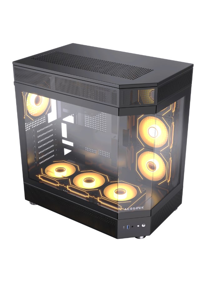 Generic - ACEGEEK Icecube Broad View Design Dual Side Full Tempered Glass ATX Case, High Transparency & Compatibility ATX Version, Supports ITX/M-ATX/ATX Motherboards (451x285x498mm) | Black - Image 1
