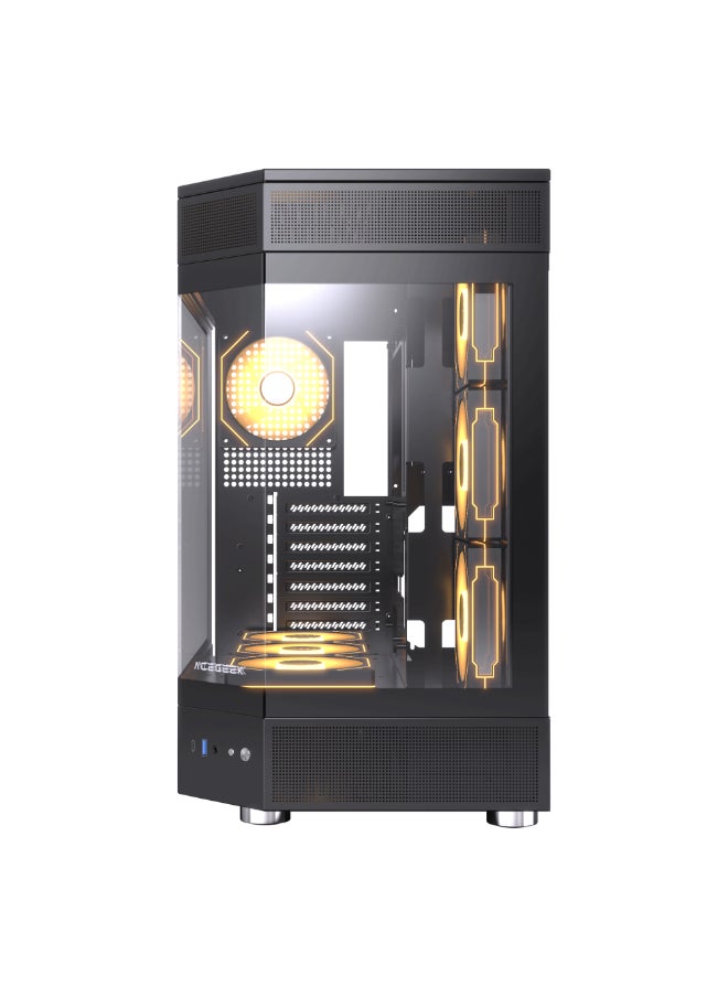 Generic - ACEGEEK Icecube Broad View Design Dual Side Full Tempered Glass ATX Case, High Transparency & Compatibility ATX Version, Supports ITX/M-ATX/ATX Motherboards (451x285x498mm) | Black - Image 1
