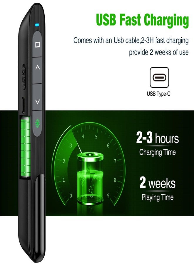 DinoFire USB Rechargeable RF 2.4 GHz Green Light Presentation Remote, Powerpoint Clicker Wireless Presenter Presentation Clicker Slide Advancer for Mac/Keynote/PC/PPT - Image 3