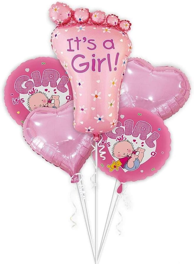 Salux It's A GIRL Mylar Balloon Baby Shower Decorations PINK Balloons, 5pcs, 20 in - Salux Collection