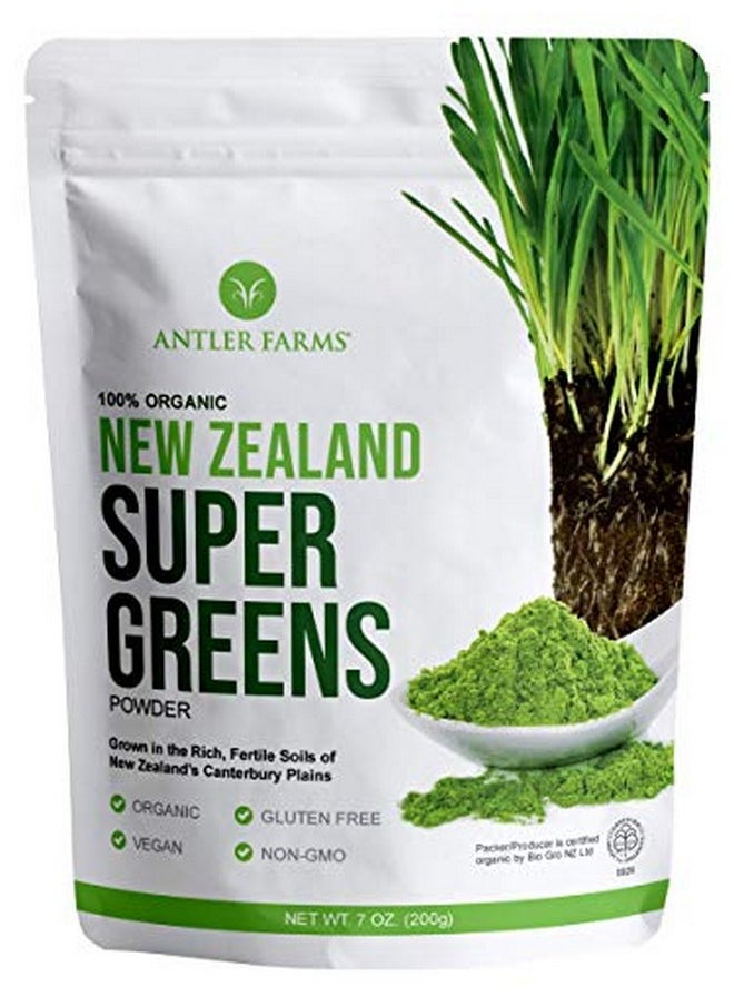 Antler Farms - 100% Pure Organic New Zealand Super Greens Powder 40 Servings 200G Wheat Grass Barley Grass Chlorella Spirulina Vegan Gluten Free Chlorophyll Rich For Energy And Detox - Image 1