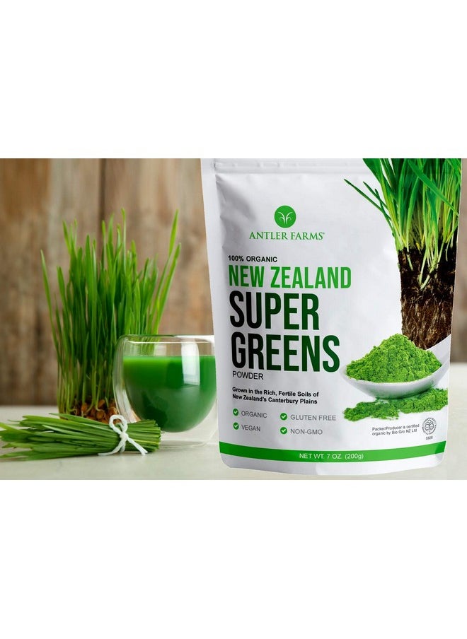 Antler Farms - 100% Pure Organic New Zealand Super Greens Powder 40 Servings 200G Wheat Grass Barley Grass Chlorella Spirulina Vegan Gluten Free Chlorophyll Rich For Energy And Detox - Image 1