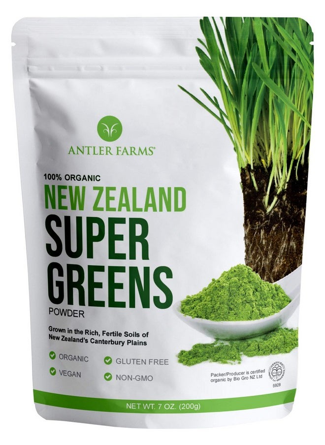 Antler Farms - 100% Pure Organic New Zealand Super Greens Powder 40 Servings 200G Wheat Grass Barley Grass Chlorella Spirulina Vegan Gluten Free Chlorophyll Rich For Energy And Detox - Image 1