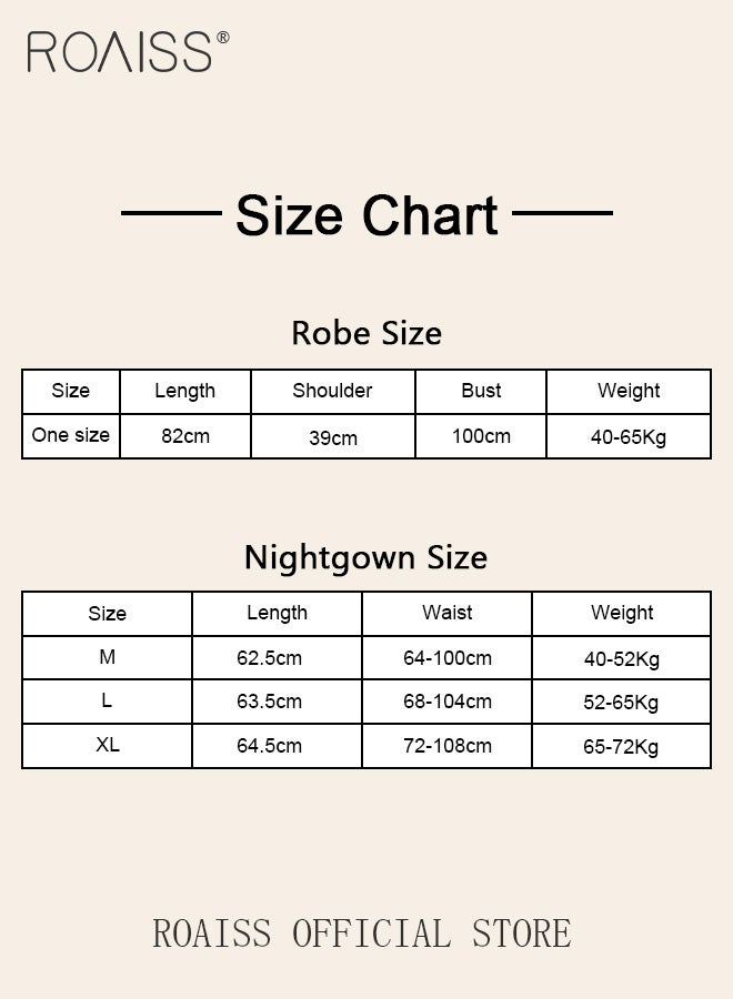 roaiss 2-Piece Set of Women Pajamas with V-Neck Design Women Home Wear Set Same Color Outer Robe and Lace Element Nightgown - Image 3