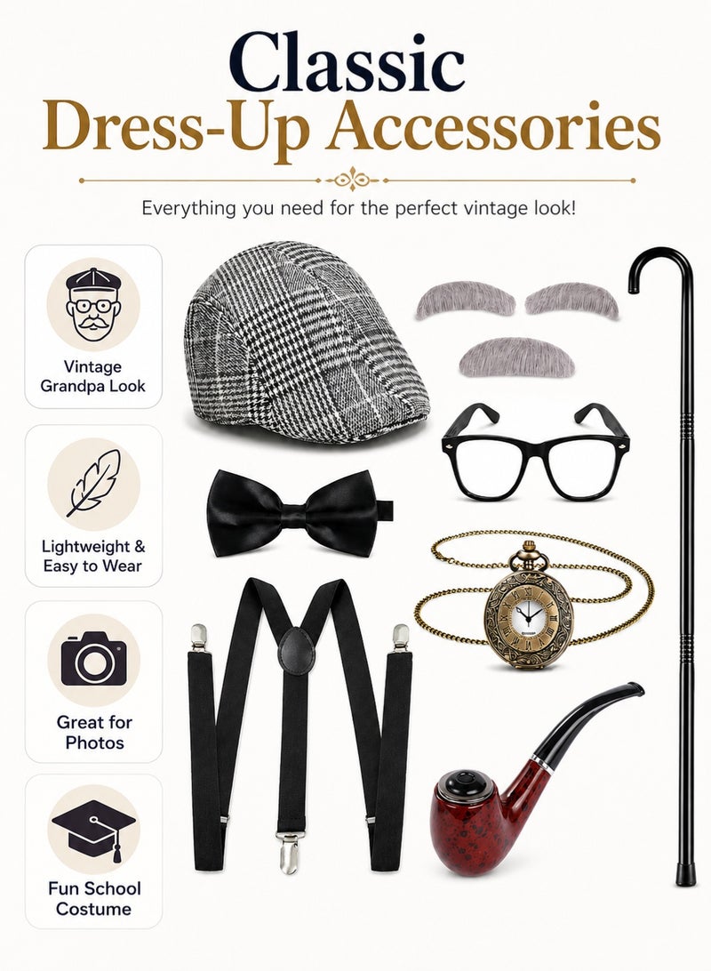GOOGO Kids 100 Days of School Costume for Boys - Halloween Old Man Costume Hat Glasses and Grandpa Vest Set for Child - Image 4